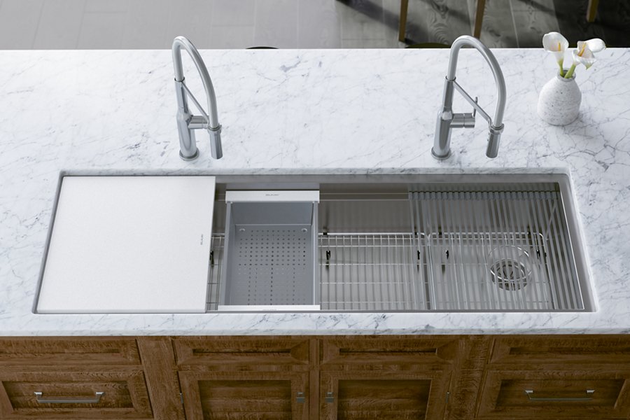 Circuit Chef® Workstation Stainless Steel 59-1/2" x 20-1/2" x 10" Single Bowl Undermount Sink Kit with White Polymer Boards