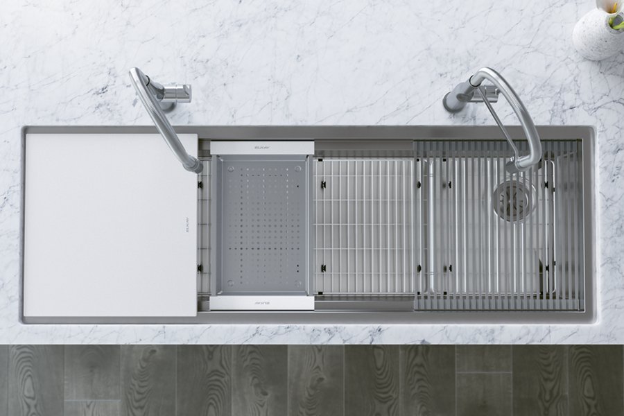 Circuit Chef® Workstation Stainless Steel 59-1/2" x 20-1/2" x 10" Single Bowl Undermount Sink Kit with White Polymer Boards