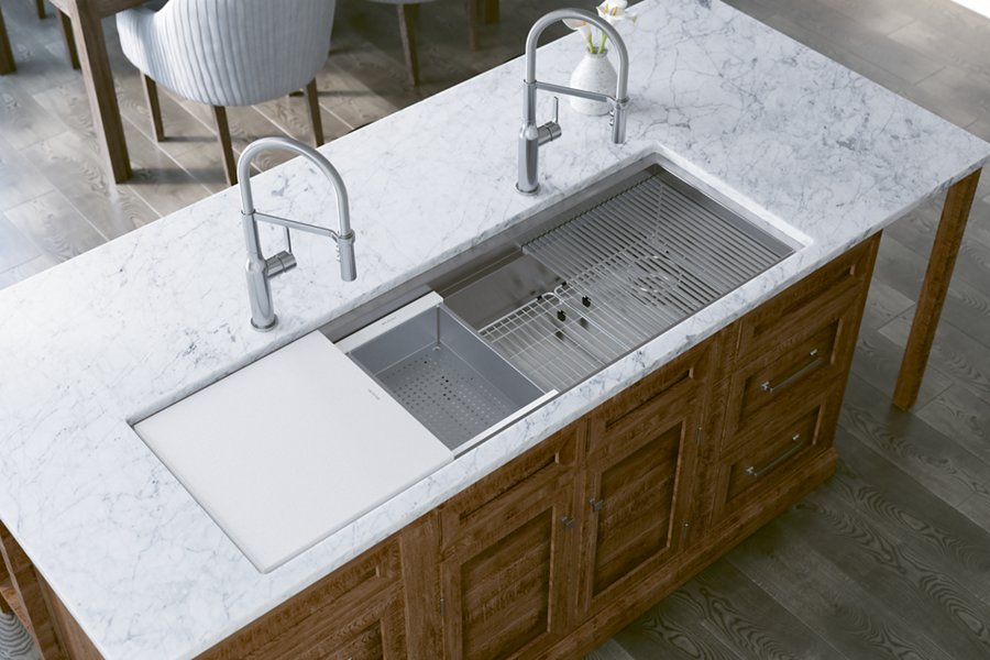 Circuit Chef® Workstation Stainless Steel 59-1/2" x 20-1/2" x 10" Single Bowl Undermount Sink Kit with White Polymer Boards