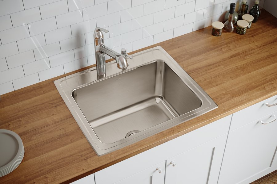 Lustertone® Classic Stainless Steel 25" x 22" x 12-1/8" Single Bowl Drop-in Sink