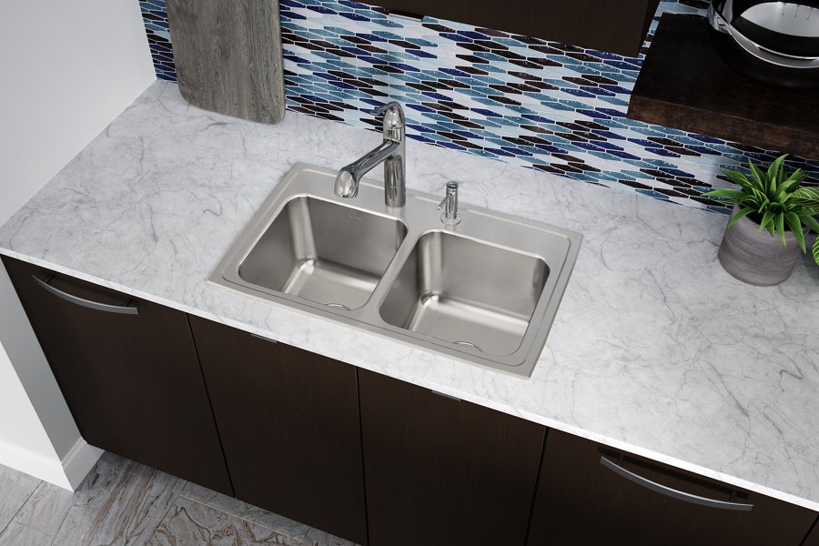Lustertone® Classic Stainless Steel 29" x 18" x 10" Equal Double Bowl Drop-in Sink
