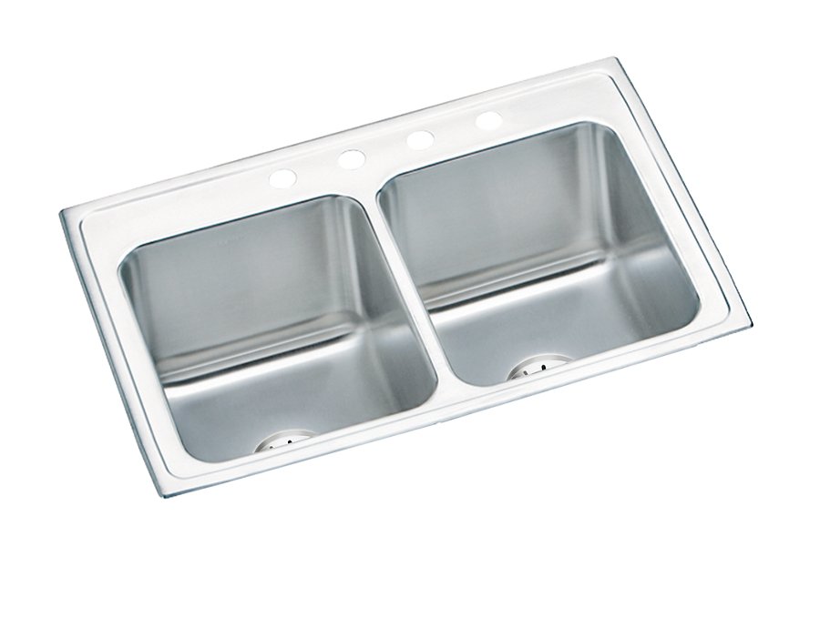 Lustertone® Classic Stainless Steel 33" x 22" x 10-1/8" Equal Double Bowl Drop-in Sink w/Perfect Drain®