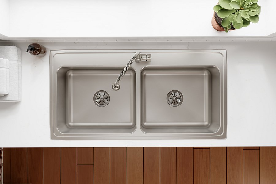 Lustertone® Classic Stainless Steel 43" x 22" x 10-1/8" Equal Double Bowl Drop-in Sink