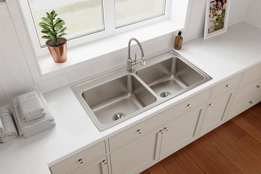 Lustertone® Classic Stainless Steel 43" x 22" x 10-1/8" Equal Double Bowl Drop-in Sink