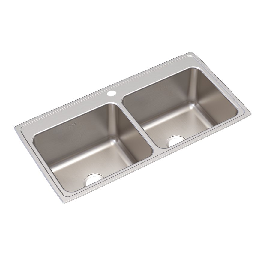Lustertone® Classic Stainless Steel 43" x 22" x 12-1/8" Equal Double Bowl Drop-in Sink