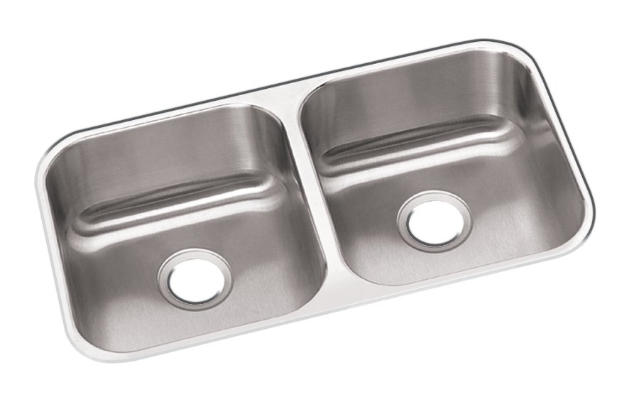 Dayton® Stainless Steel 31-3/4" x 18-1/4" x 8" Equal Double Bowl Undermount Sink