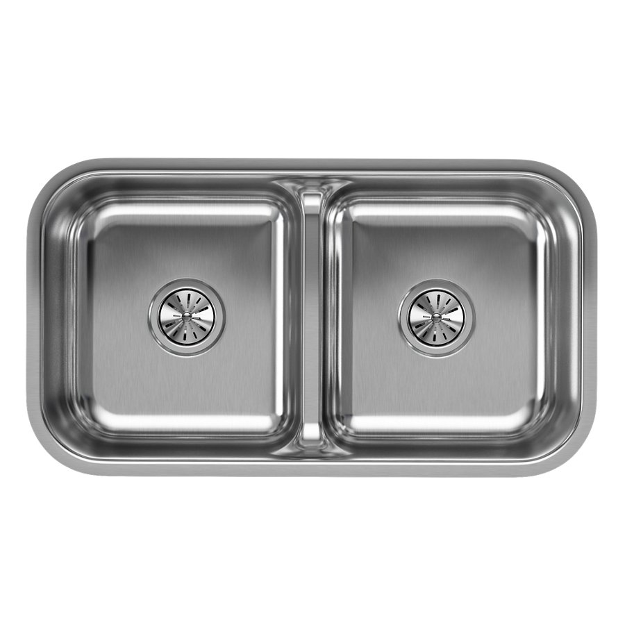 Lustertone® Classic Stainless Steel 32-1/2" x 18-1/8" x 9" Equal Double Bowl Undermount Sink with Aqua Divide