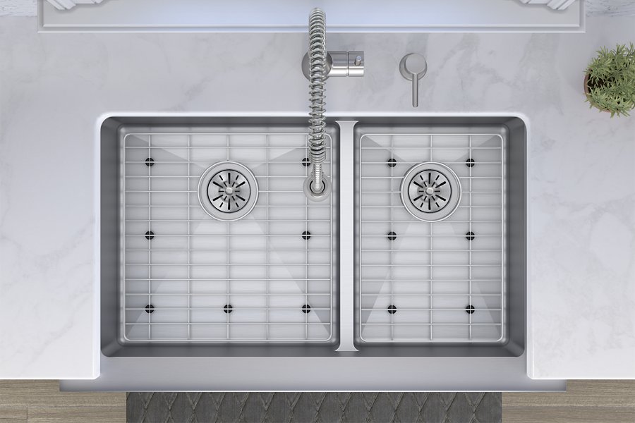 Ferguson Exclusive Crosstown® 31-1/2" x 20-1/4" x 9" Stainless Steel Double Bowl Farmhouse Sink w/Aqua Divide