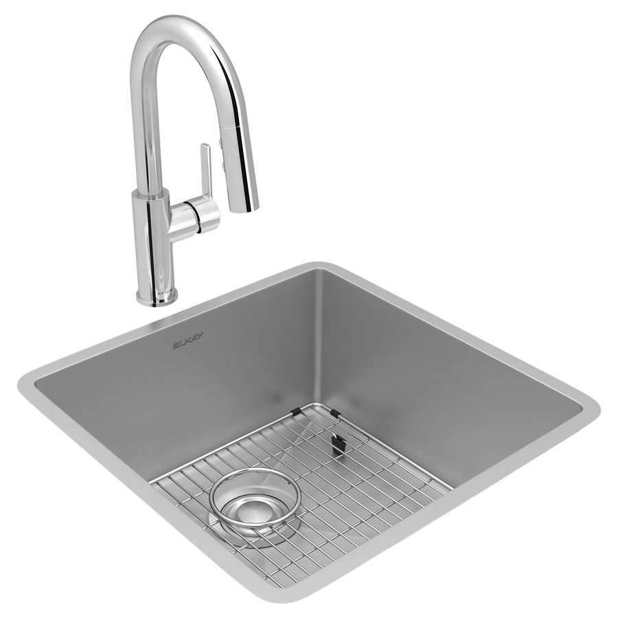 Crosstown® 18 Gauge Stainless Steel 18-1/2" x 18-1/2" x 9" Single Bowl Undermount Sink & Faucet Kit with Bottom Grid & Drain