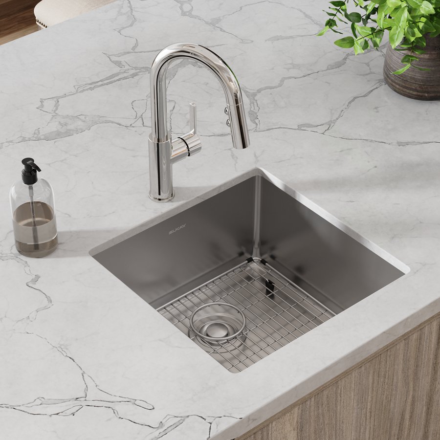 Crosstown® 18 Gauge Stainless Steel 18-1/2" x 18-1/2" x 9" Single Bowl Undermount Sink & Faucet Kit with Bottom Grid & Drain