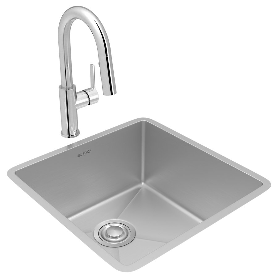 Crosstown® 18 Gauge Stainless Steel 18-1/2" x 18-1/2" x 9" Single Bowl Undermount Sink & Faucet Kit with Drain