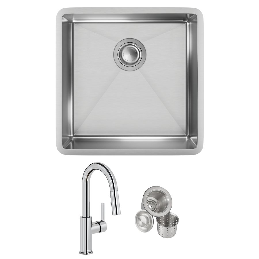 Crosstown® 18 Gauge Stainless Steel 18-1/2" x 18-1/2" x 9" Single Bowl Undermount Sink & Faucet Kit with Drain