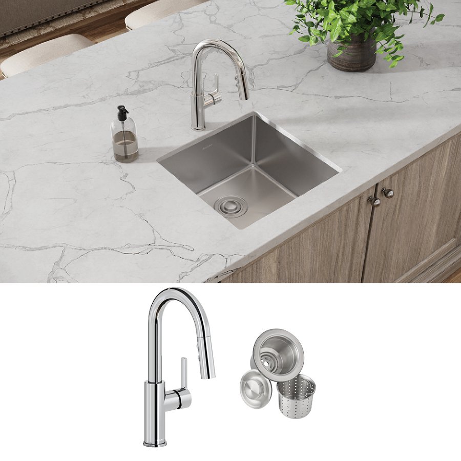 Crosstown® 18 Gauge Stainless Steel 18-1/2" x 18-1/2" x 9" Single Bowl Undermount Sink & Faucet Kit with Drain