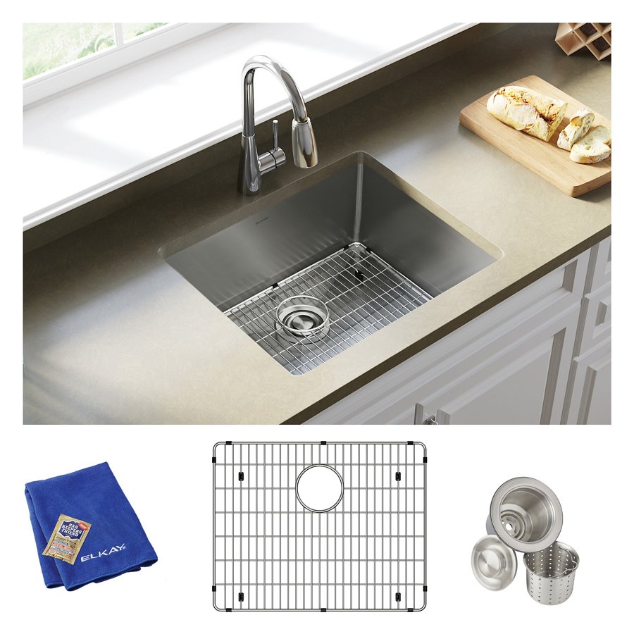 Crosstown® 18 Gauge Stainless Steel 22-1/2" x 18-1/2" x 9" Single Bowl Undermount Sink Kit