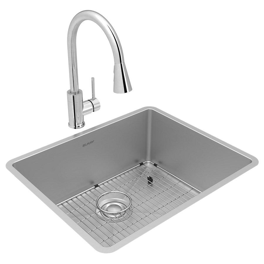 Crosstown® 18 Gauge Stainless Steel 22-1/2" x 18-1/2" x 9" Single Bowl Undermount Sink & Faucet Kit with Bottom Grid & Drain