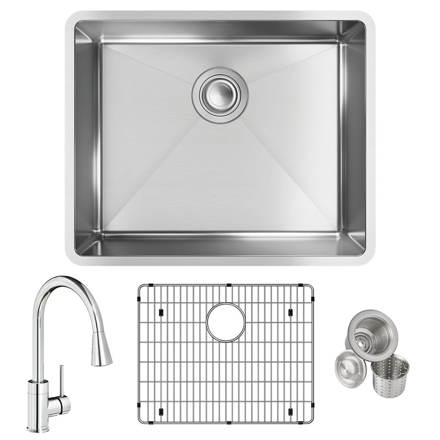 Crosstown® 18 Gauge Stainless Steel 22-1/2" x 18-1/2" x 9" Single Bowl Undermount Sink & Faucet Kit with Bottom Grid & Drain