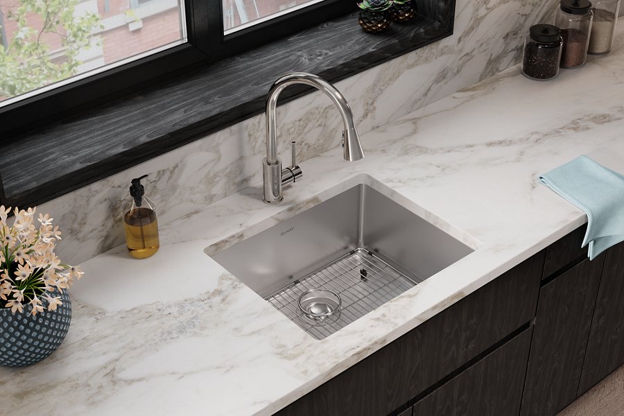 Crosstown® 18 Gauge Stainless Steel 22-1/2" x 18-1/2" x 9" Single Bowl Undermount Sink & Faucet Kit with Bottom Grid & Drain