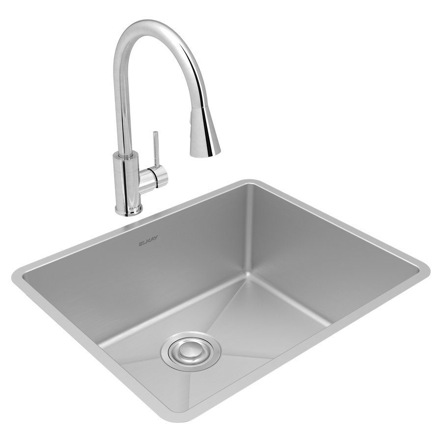 Crosstown® 18 Gauge Stainless Steel 22-1/2" x 18-1/2" x 9" Single Bowl Undermount Sink & Faucet Kit with Drain