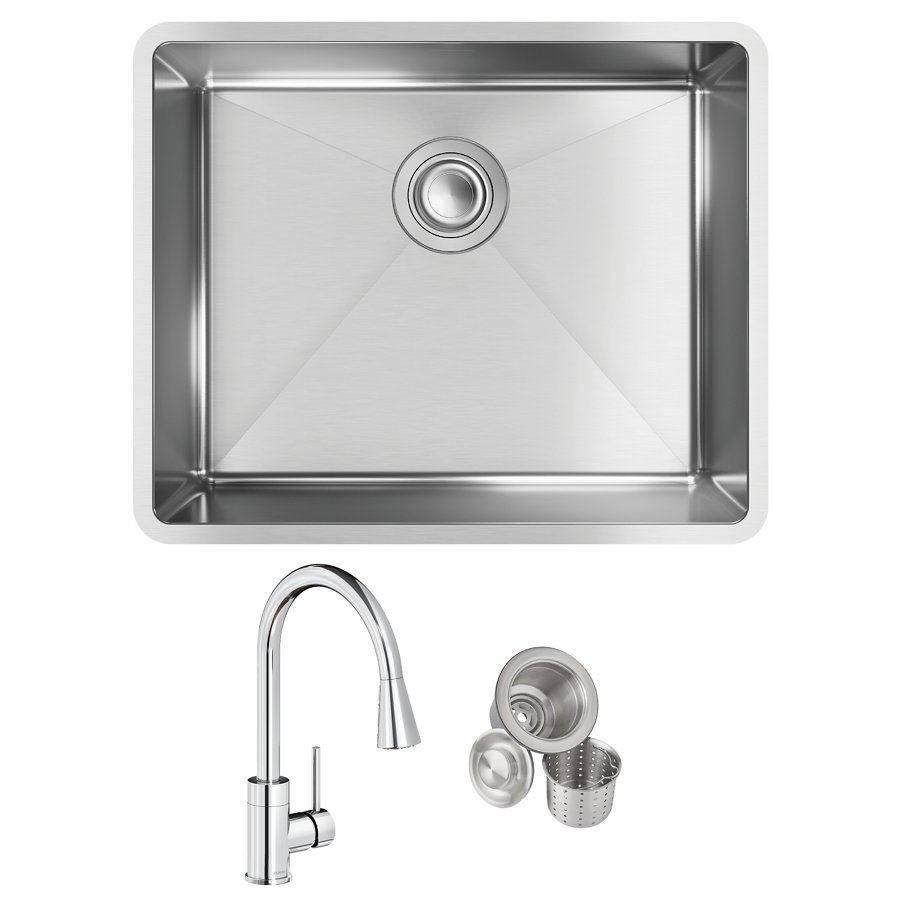 Crosstown® 18 Gauge Stainless Steel 22-1/2" x 18-1/2" x 9" Single Bowl Undermount Sink & Faucet Kit with Drain