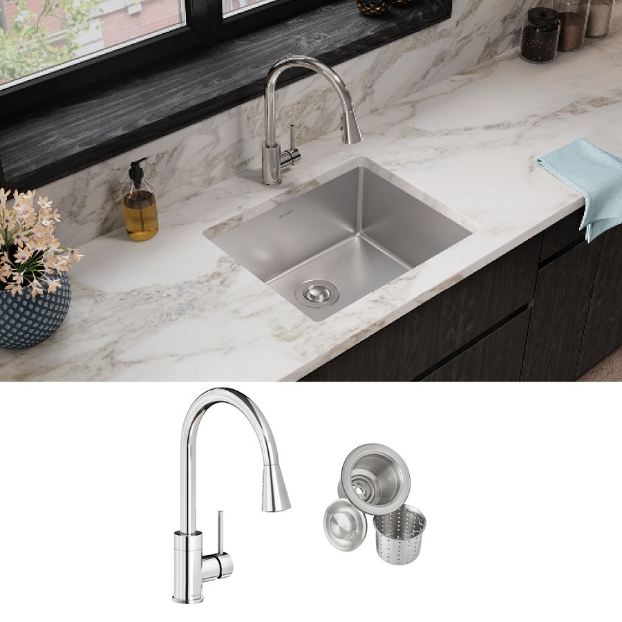 Crosstown® 18 Gauge Stainless Steel 22-1/2" x 18-1/2" x 9" Single Bowl Undermount Sink & Faucet Kit with Drain