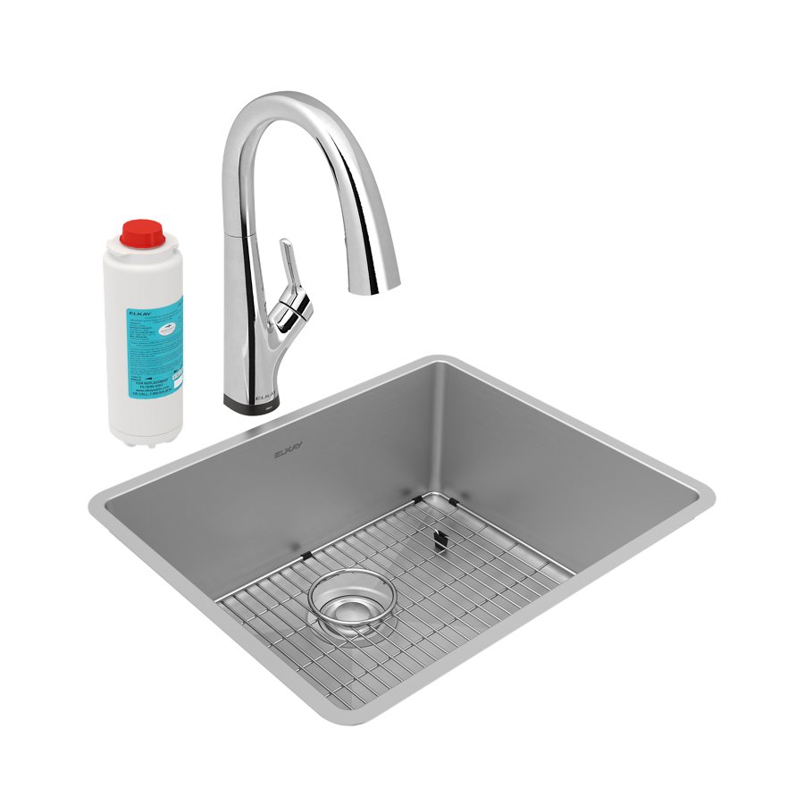 Crosstown® 18 Gauge Stainless Steel 22-1/2" x 18-1/2" x 9" Single Bowl Undermount Sink Kit with Filtered Faucet