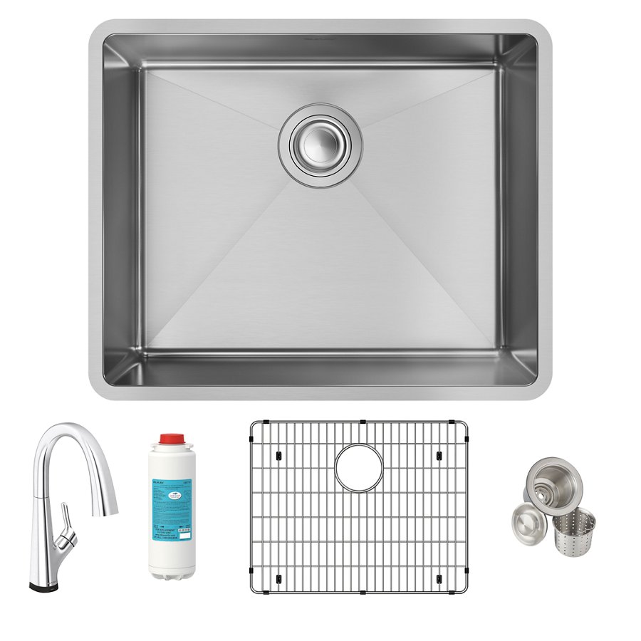 Crosstown® 18 Gauge Stainless Steel 22-1/2" x 18-1/2" x 9" Single Bowl Undermount Sink Kit with Filtered Faucet