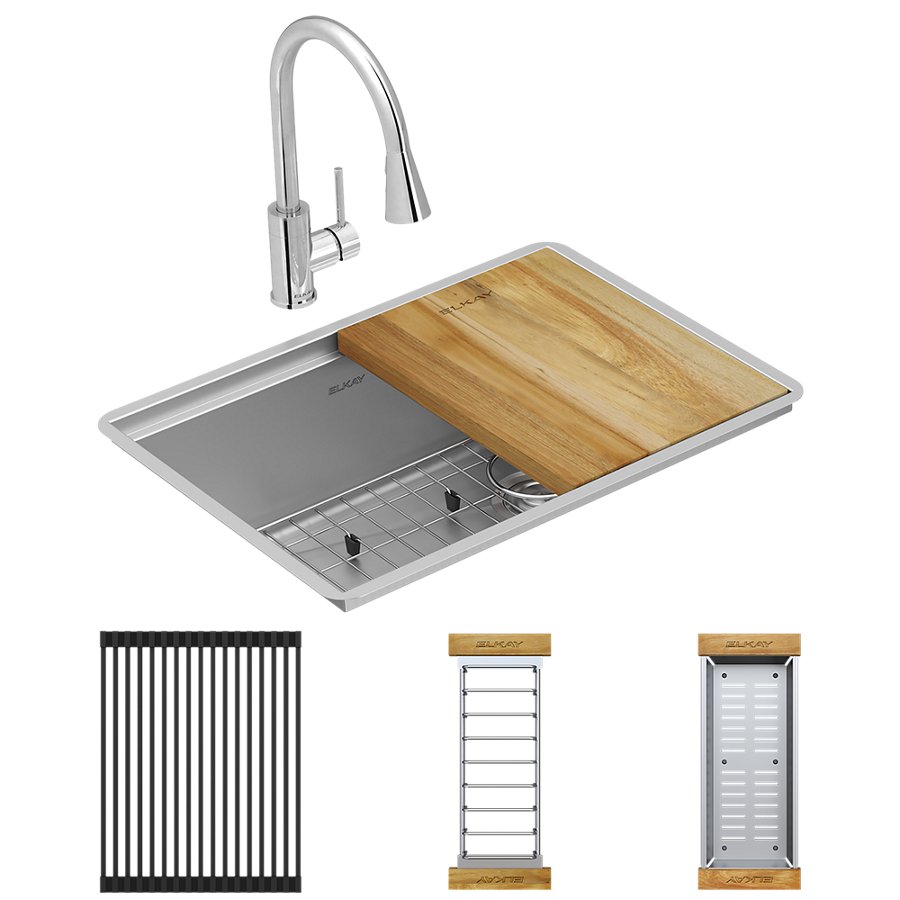 Crosstown® 18 Gauge Workstation Stainless Steel 25-1/2" x 18-1/2" x 9" Single Bowl Undermount Sink & Faucet Kit