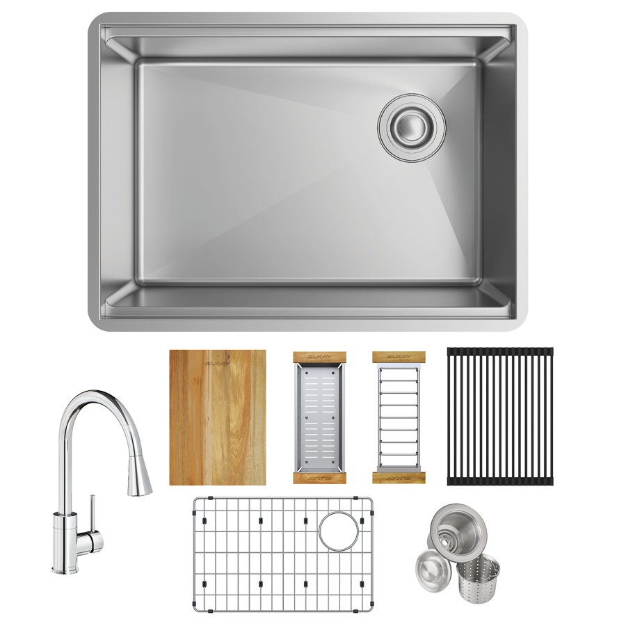 Crosstown® 18 Gauge Workstation Stainless Steel 25-1/2" x 18-1/2" x 9" Single Bowl Undermount Sink & Faucet Kit