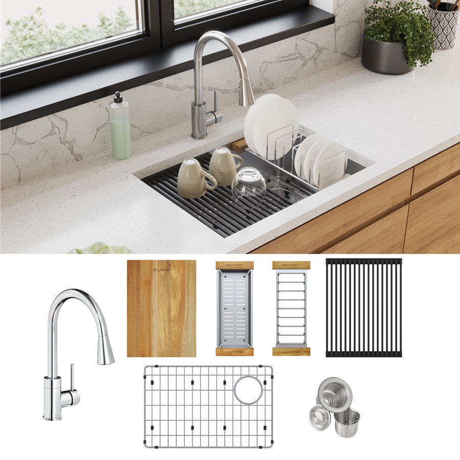 Crosstown® 18 Gauge Workstation Stainless Steel 25-1/2" x 18-1/2" x 9" Single Bowl Undermount Sink & Faucet Kit