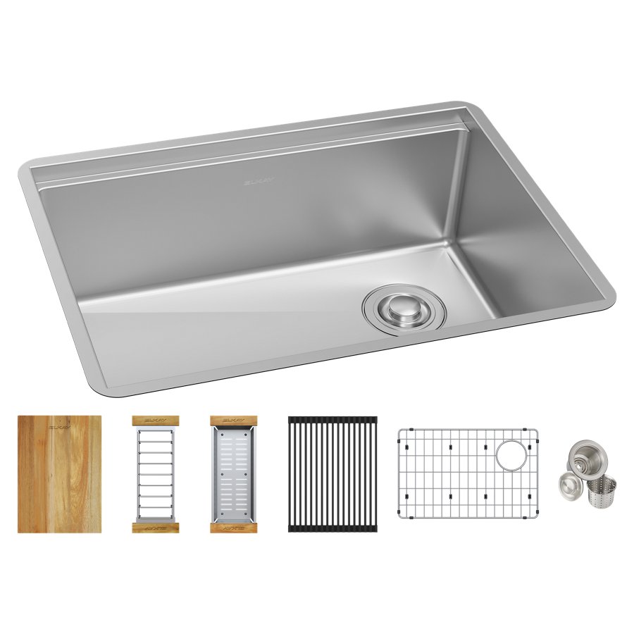 Crosstown® 18 Gauge Workstation Stainless Steel 25-1/2" x 18-1/2" x 9" Single Bowl Undermount Sink Kit