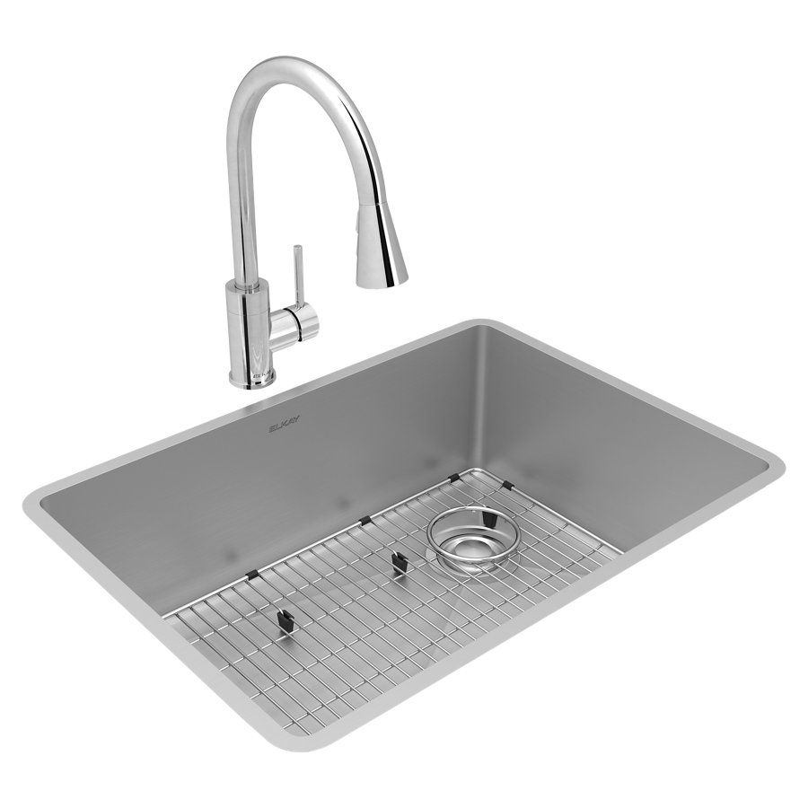 Crosstown® 18 Gauge Stainless Steel 25-1/2" x 18-1/2" x 9" Single Bowl Undermount Sink & Faucet Kit with Bottom Grid & Drain