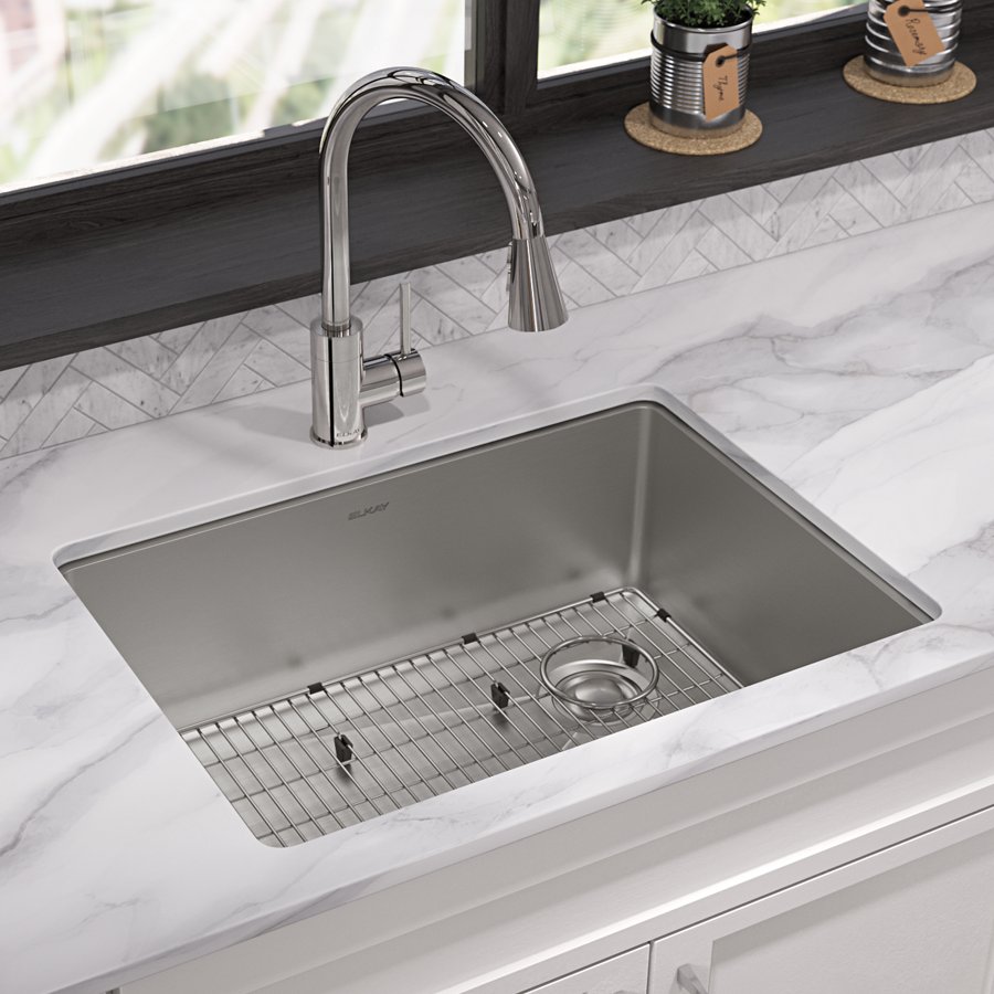 Crosstown® 18 Gauge Stainless Steel 25-1/2" x 18-1/2" x 9" Single Bowl Undermount Sink & Faucet Kit with Bottom Grid & Drain