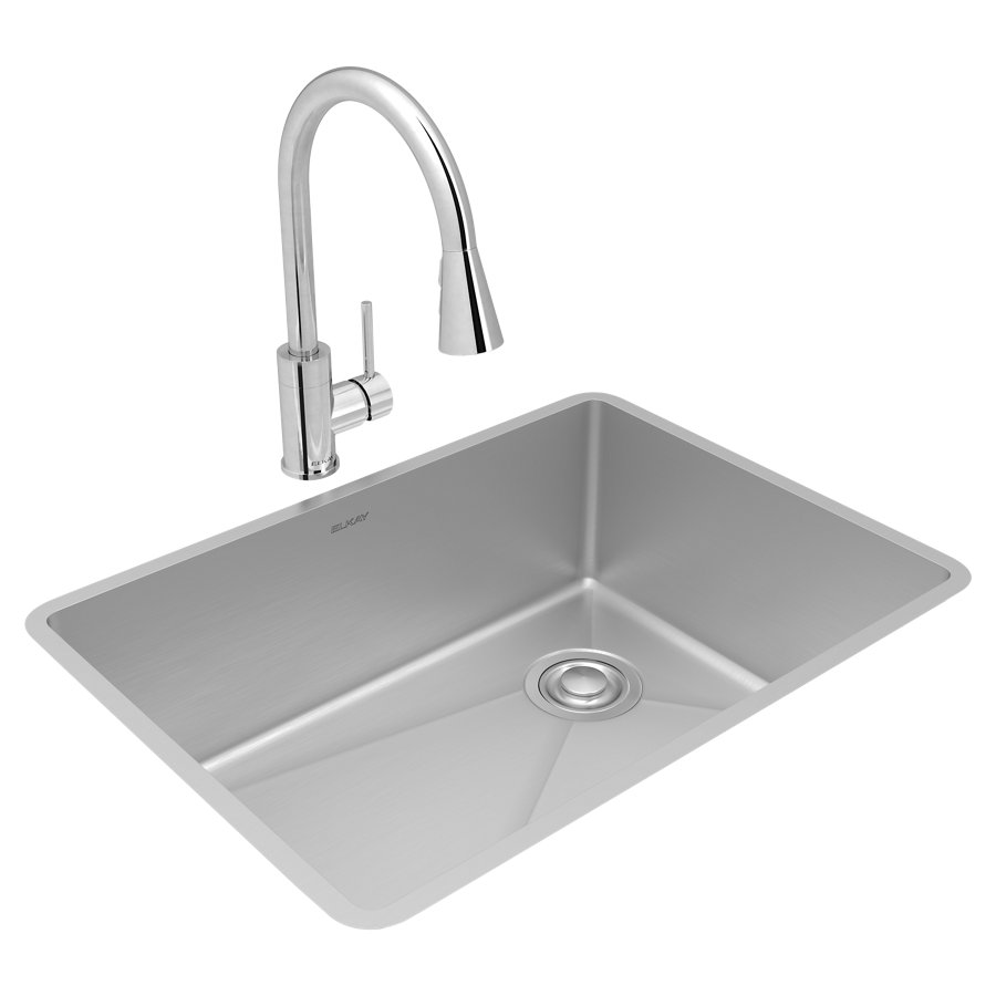Crosstown® 18 Gauge Stainless Steel 25-1/2" x 18-1/2" x 9" Single Bowl Undermount Sink & Faucet Kit with Drain