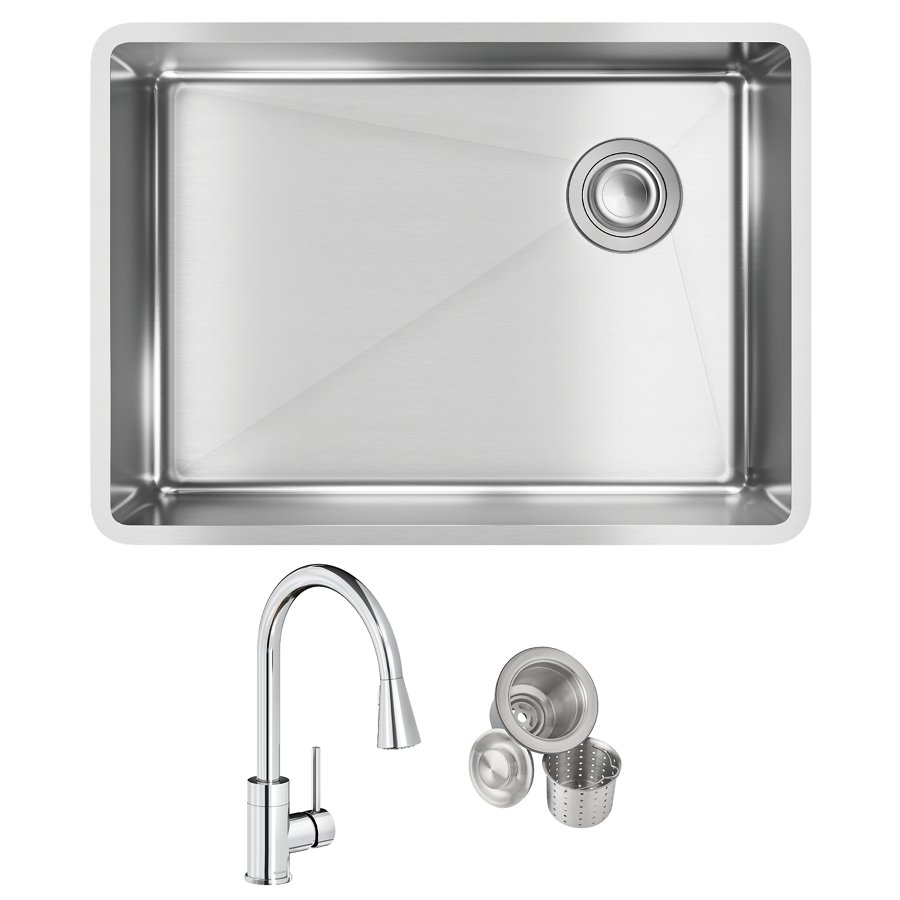 Crosstown® 18 Gauge Stainless Steel 25-1/2" x 18-1/2" x 9" Single Bowl Undermount Sink & Faucet Kit with Drain