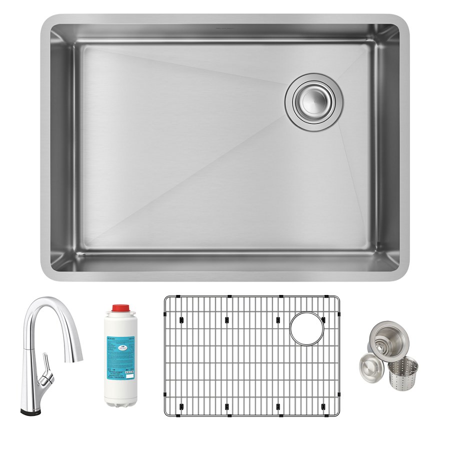 Crosstown® 18 Gauge Stainless Steel 25-1/2" x 18-1/2" x 9" Single Bowl Undermount Sink Kit with Filtered Faucet