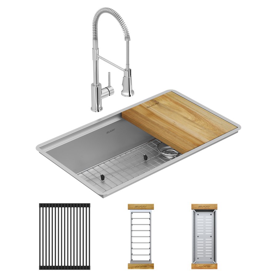 Crosstown® 18 Gauge Workstation Stainless Steel 31-1/2" x 18-1/2" x 9" Single Bowl Undermount Sink & Faucet Kit