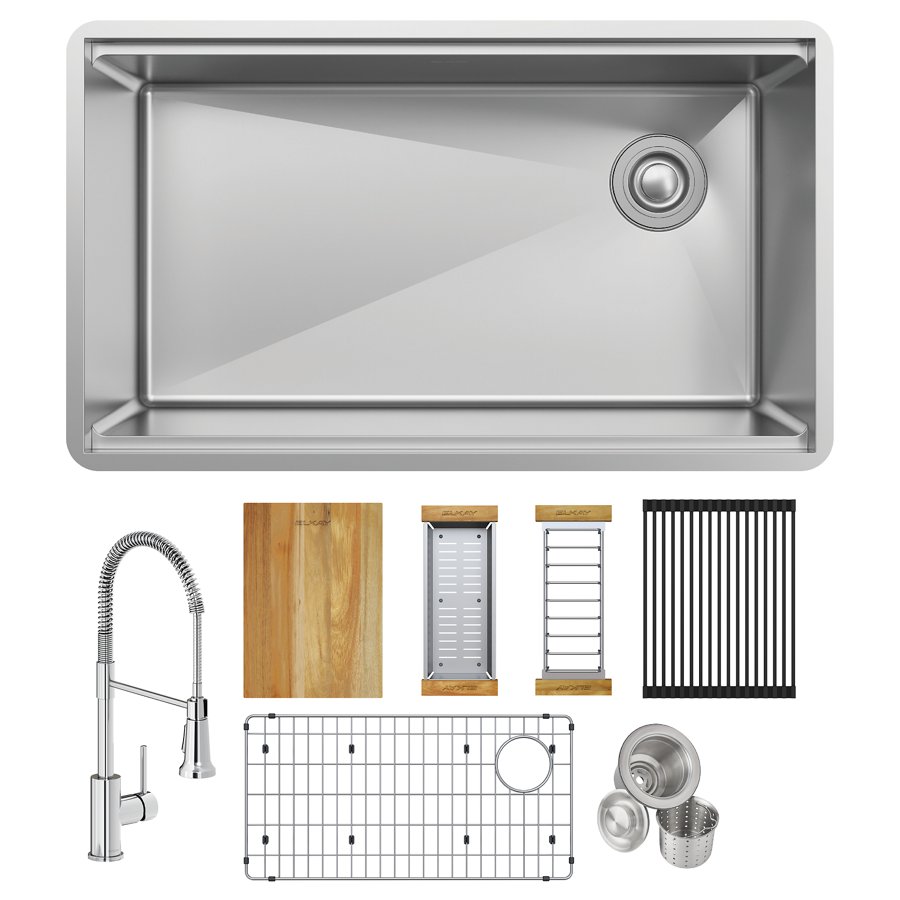Crosstown® 18 Gauge Workstation Stainless Steel 31-1/2" x 18-1/2" x 9" Single Bowl Undermount Sink & Faucet Kit