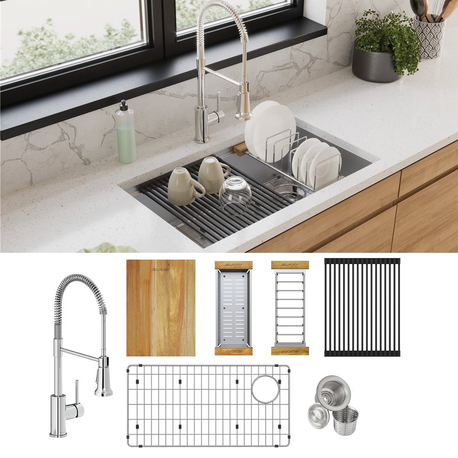 Crosstown® 18 Gauge Workstation Stainless Steel 31-1/2" x 18-1/2" x 9" Single Bowl Undermount Sink & Faucet Kit