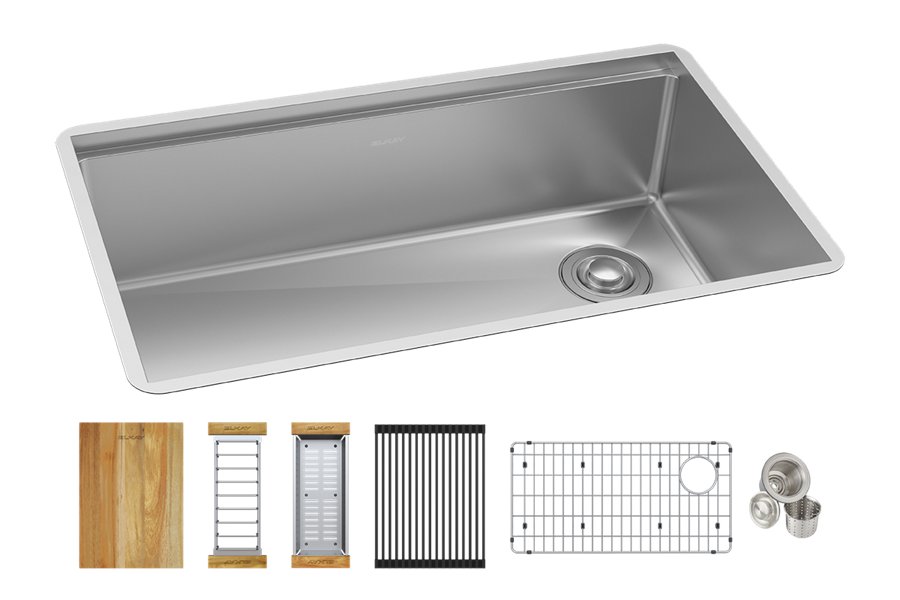 Crosstown® 18 Gauge Workstation Stainless Steel 31-1/2" x 18-1/2" x 9" Single Bowl Undermount Sink Kit