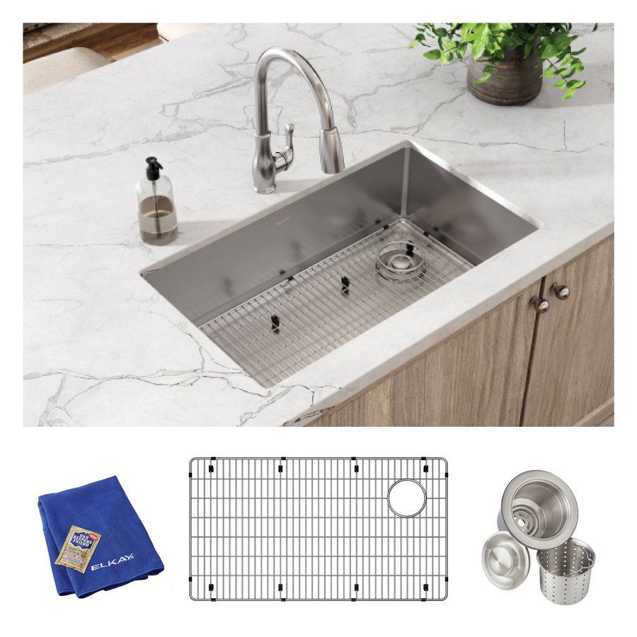 Crosstown® 18 Gauge Stainless Steel 31-1/2" x 18-1/2" x 9" Single Bowl Undermount Sink Kit