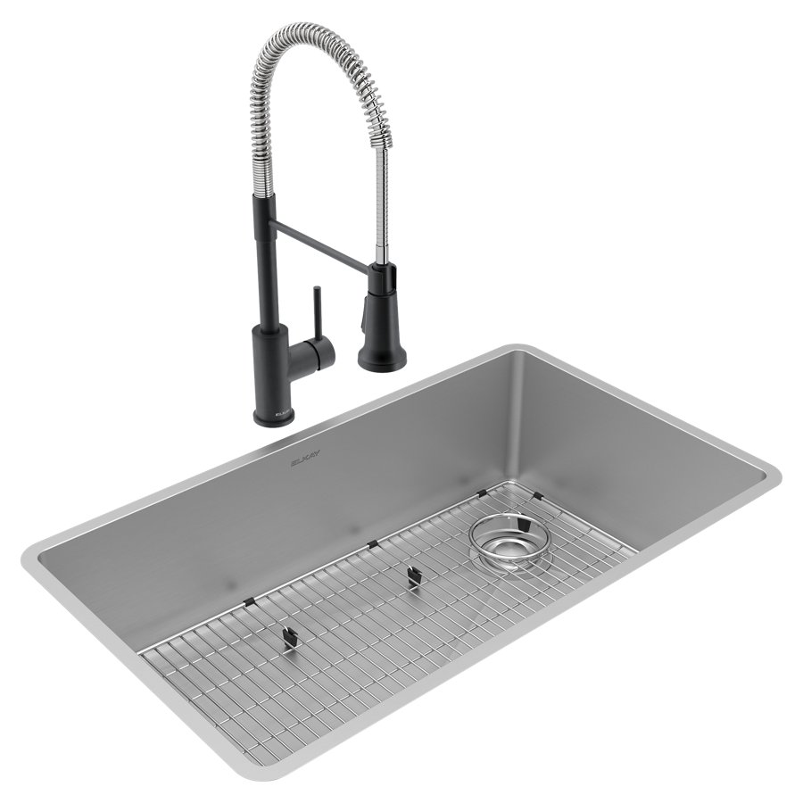 Crosstown® 18 Gauge Stainless Steel 31-1/2" x 18-1/2" x 9" Single Bowl Undermount Sink & Faucet Kit with Bottom Grid & Drain