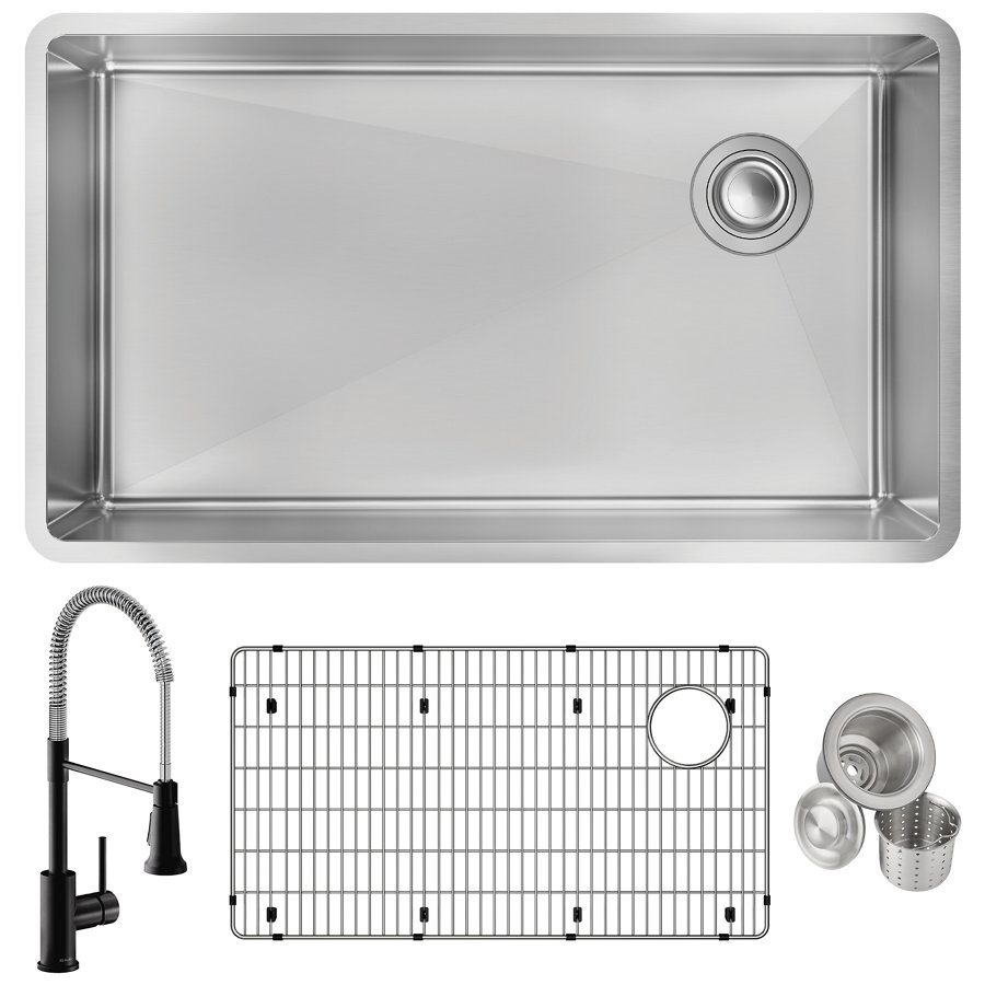Crosstown® 18 Gauge Stainless Steel 31-1/2" x 18-1/2" x 9" Single Bowl Undermount Sink & Faucet Kit with Bottom Grid & Drain