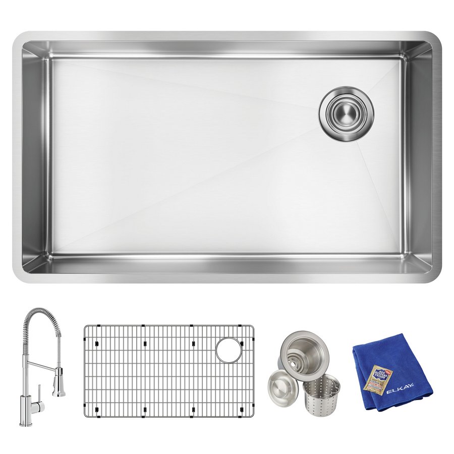 Crosstown® 18 Gauge Stainless Steel 31-1/2" x 18-1/2" x 9" Single Bowl Undermount Sink Kit with Faucet