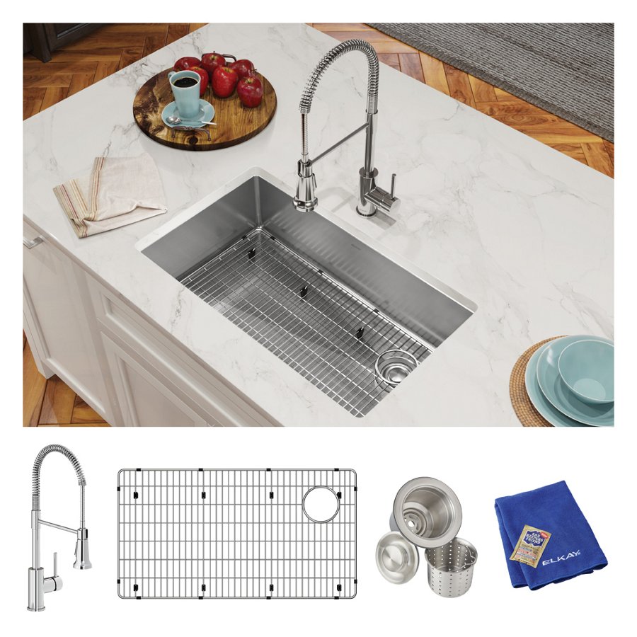 Crosstown® 18 Gauge Stainless Steel 31-1/2" x 18-1/2" x 9" Single Bowl Undermount Sink Kit with Faucet