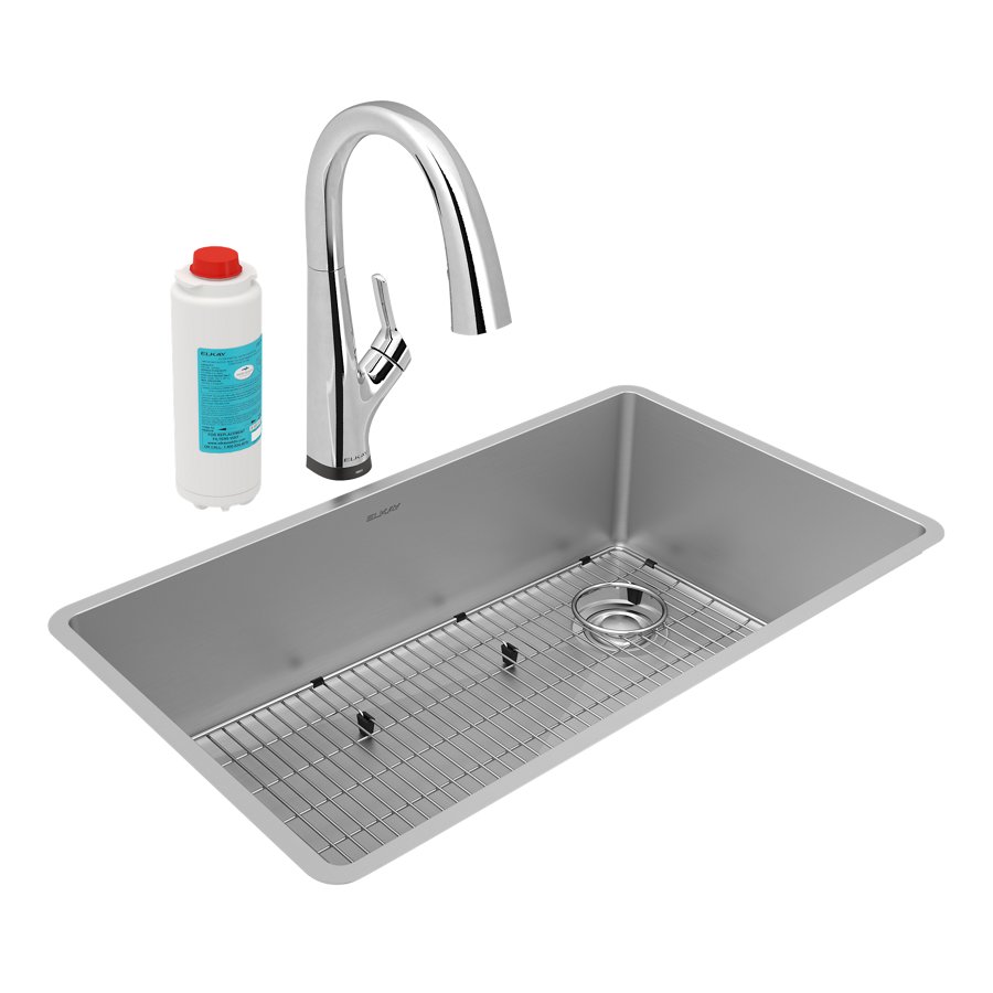 Crosstown® 18 Gauge Stainless Steel 31-1/2" x 18-1/2" x 9" Single Bowl Undermount Sink Kit with Filtered Faucet
