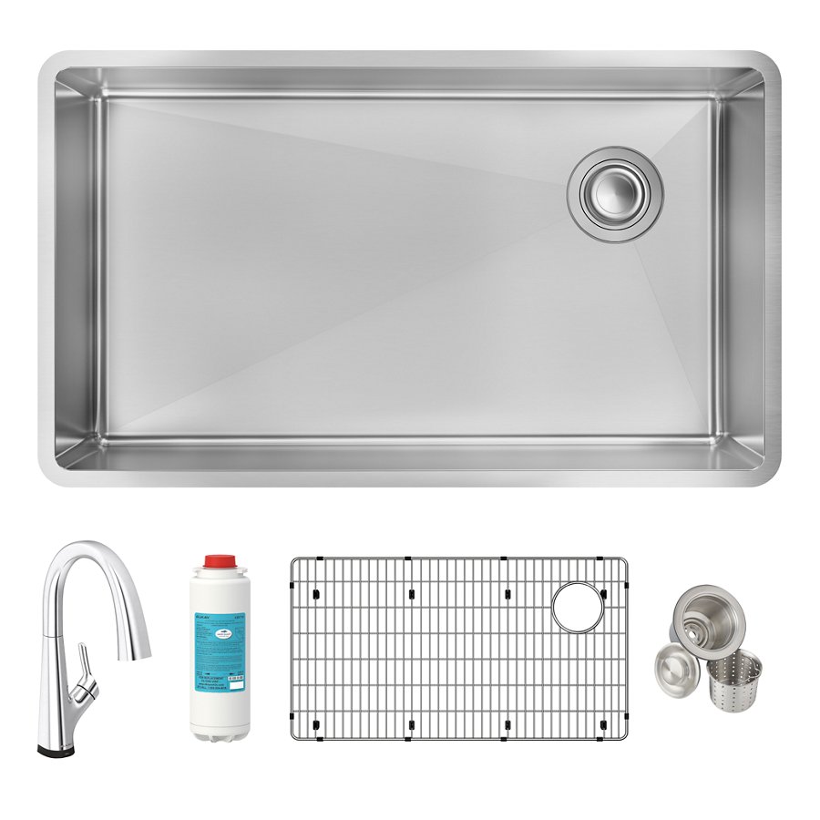 Crosstown® 18 Gauge Stainless Steel 31-1/2" x 18-1/2" x 9" Single Bowl Undermount Sink Kit with Filtered Faucet