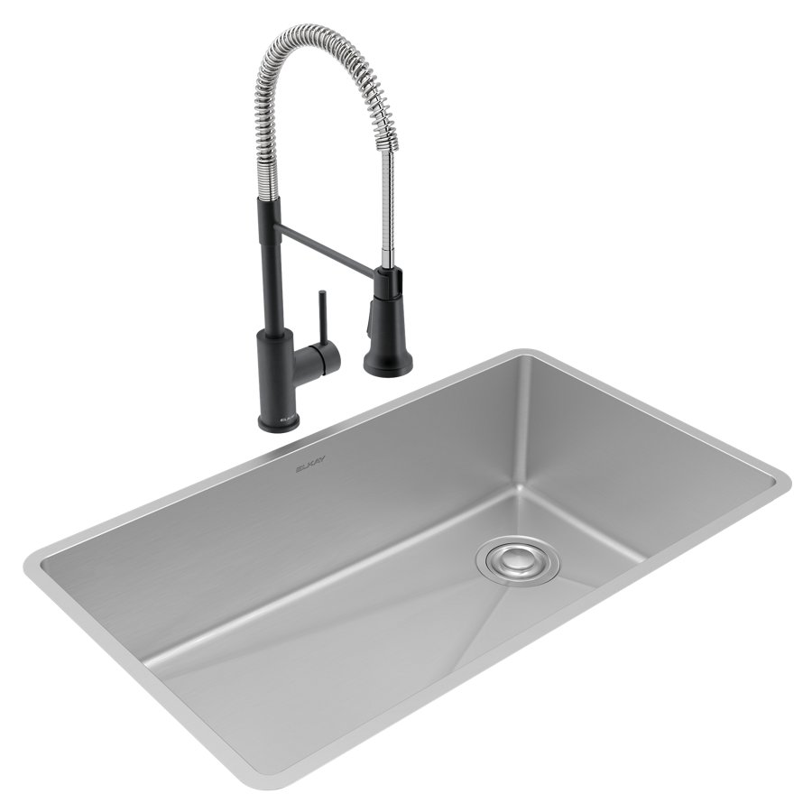 Crosstown® 18 Gauge Stainless Steel 31-1/2" x 18-1/2" x 9" Single Bowl Undermount Sink & Faucet Kit with Drain