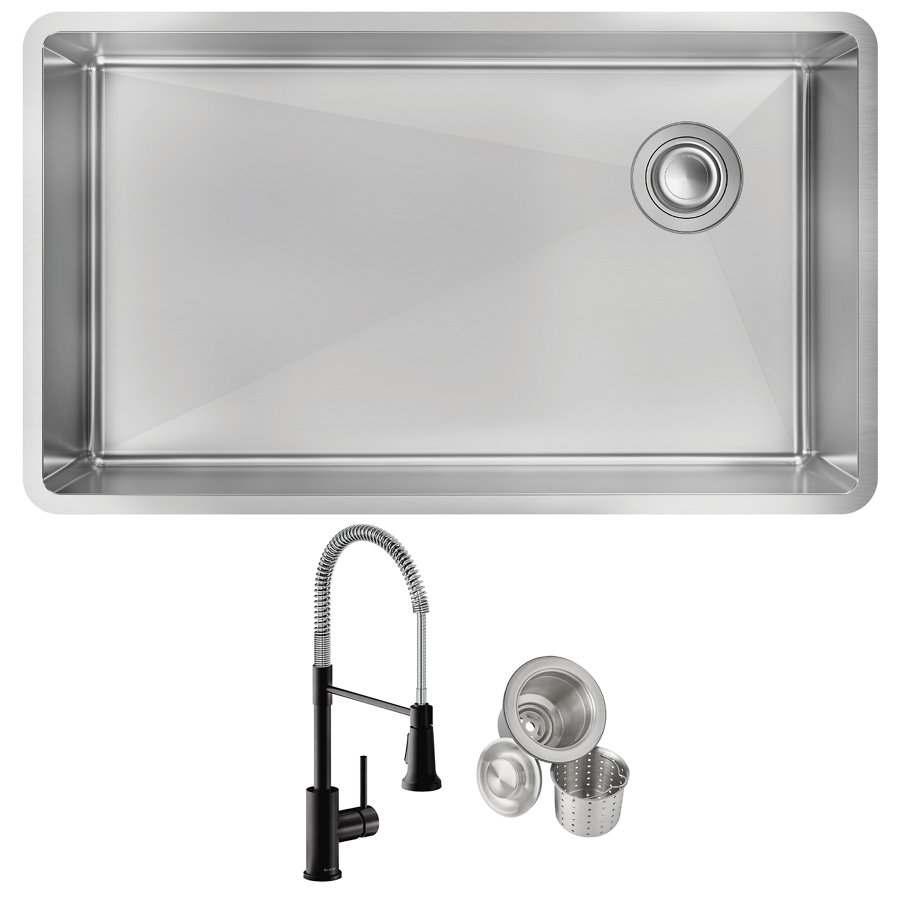 Crosstown® 18 Gauge Stainless Steel 31-1/2" x 18-1/2" x 9" Single Bowl Undermount Sink & Faucet Kit with Drain