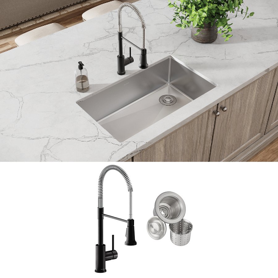 Crosstown® 18 Gauge Stainless Steel 31-1/2" x 18-1/2" x 9" Single Bowl Undermount Sink & Faucet Kit with Drain