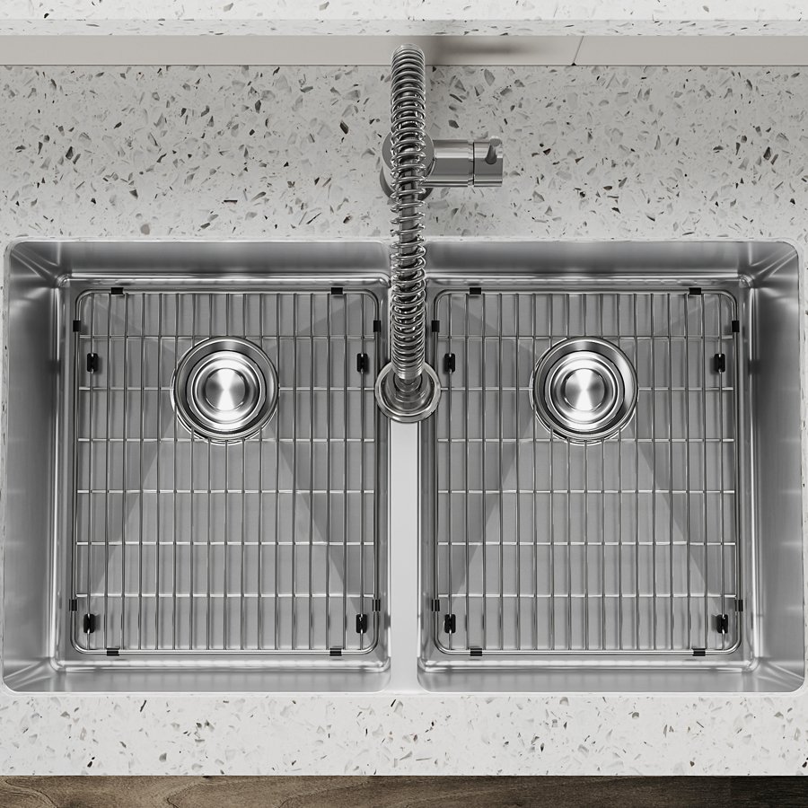 Crosstown® 18 Gauge Stainless Steel 31-1/2" x 18-1/2" x 9" Equal Double Bowl Undermount Sink Kit with Faucet